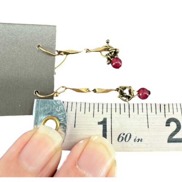 J. Jill Hook Earrings Twisted Gold Tone Red Beaded Cluster Drop Dangle Bohemian - Picture 9 of 9